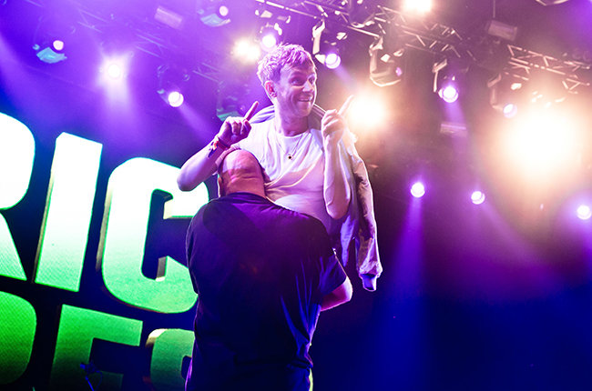 Mandatory Credit: Photo by Matias Altbach/REX Shutterstock (2759844j) African Express - Damon Albarn dragged off stage at Rosklide Festival Roskilde Festival, Denmark - 04 Jul 2015 Damon Albarn was carried off stage by security after refusing to end a set lasting five hours.